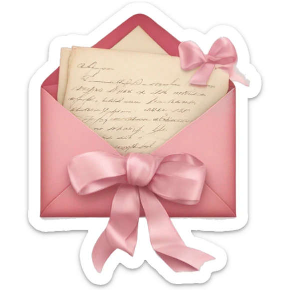 vintage love letters in envelope tied with a baby pink ribbon  sticker