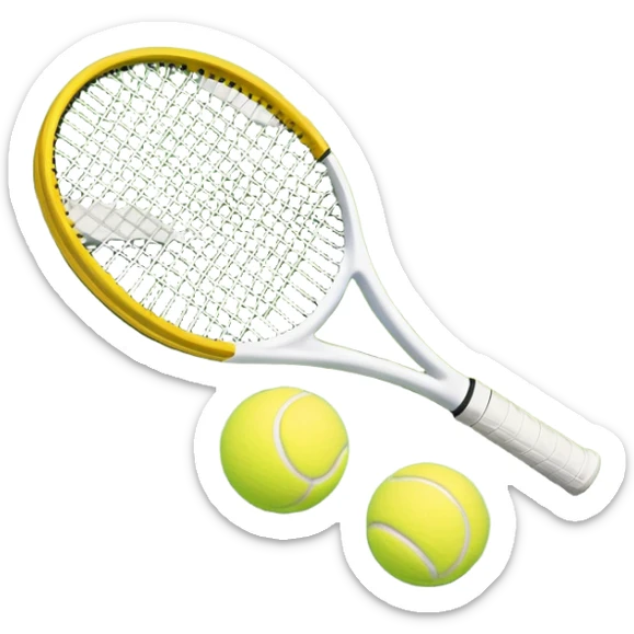 A tennis racket and ball on a grass or hardcourt surface, symbolizing the sport. The racket has a sleek design with tightly strung strings, while the bright tennis ball rests nearby, capturing the essence of precision, agility, and competition. sticker