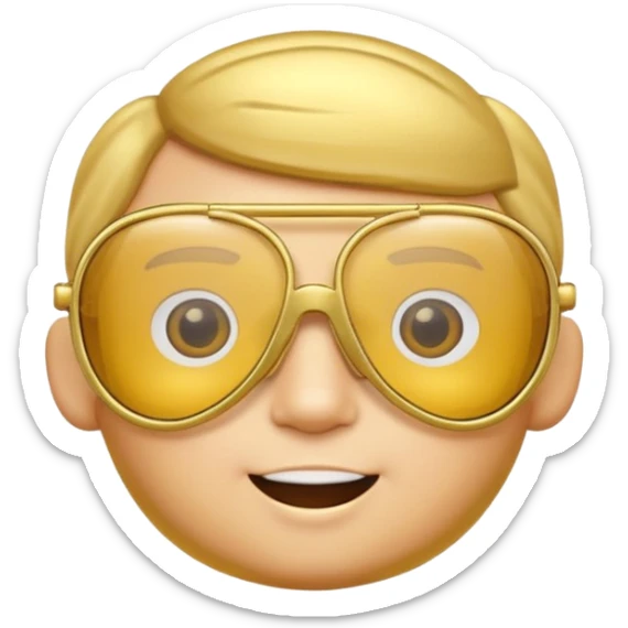 A 3D cartoon golden-yellow aviator Glasses, metallic frame with clear lenses, gentle highlights, Memoji-style. sticker