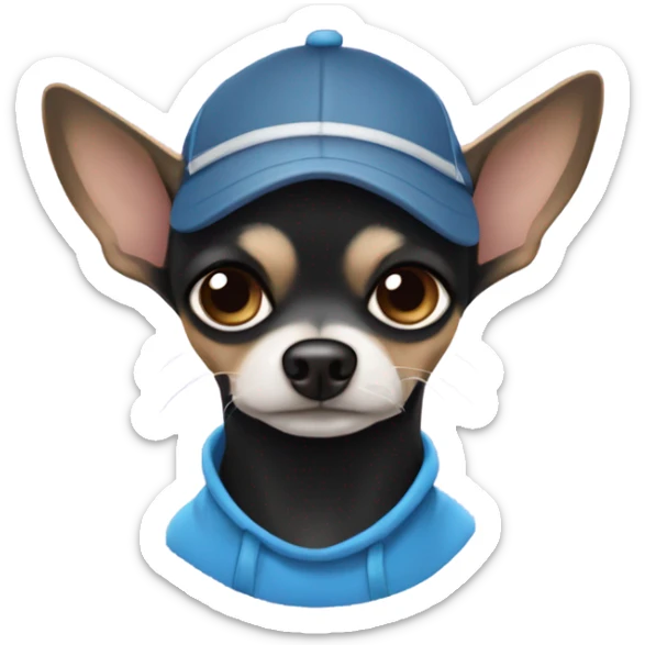 Old man blue eyes goatee beard ball cap holding cute black long fur Chihuahua sticker