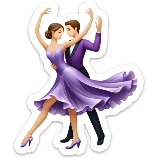 Icon for Ballroom Dance: elegant dance shoes, a flowing ballroom dress, and a dance floor with soft lighting. The icon should capture the grace, elegance, and style of ballroom dancing. Transparent background. sticker