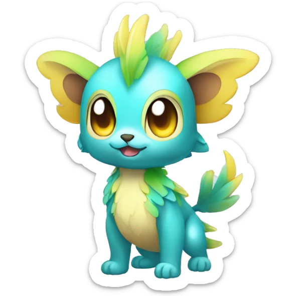 Cute cool shiny colorful fantasy animal hybrid Fakemon full body sticker