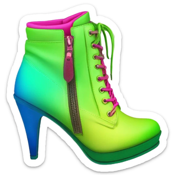 Realistic isolated top view pair of lime green,hot pink ,blue and green ombre high heel ankle bootie boots.  sticker