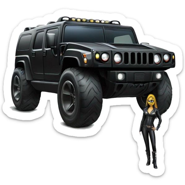 Cat woman in wet leather, Hummer EV monster truck  sticker