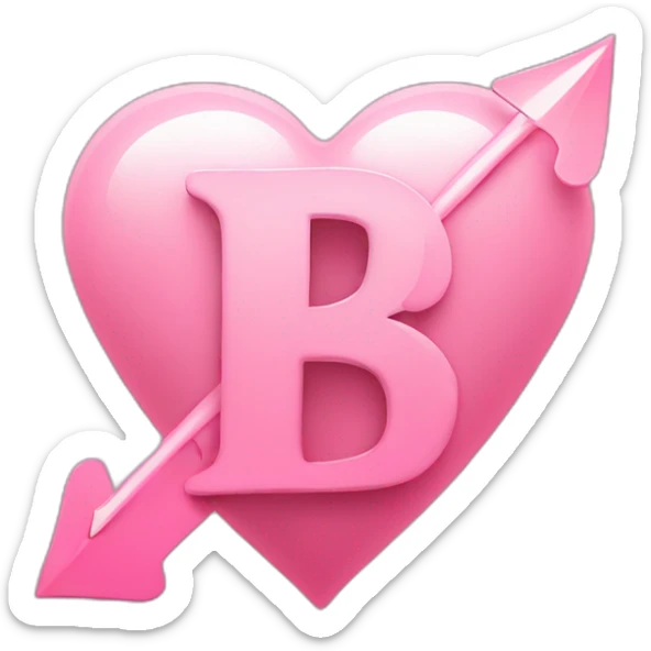 Arrow going through a love heart in the shape of the letter B light pink sticker