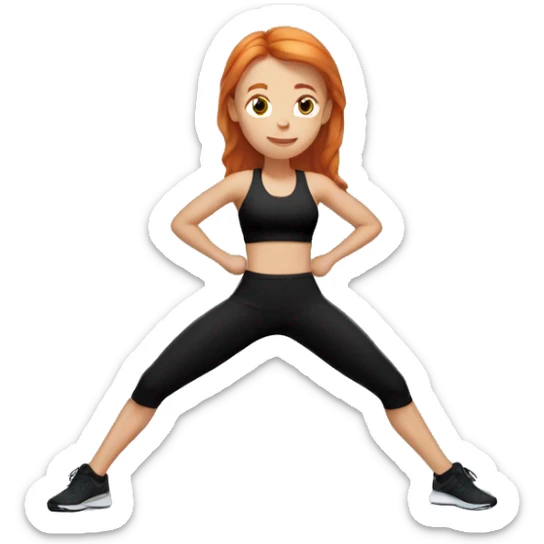 Ginger straight hair girl in black gym fit stretching  sticker