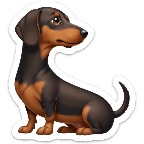 emoji of black and tan wiener dog with short neck sitting down in profile sticker