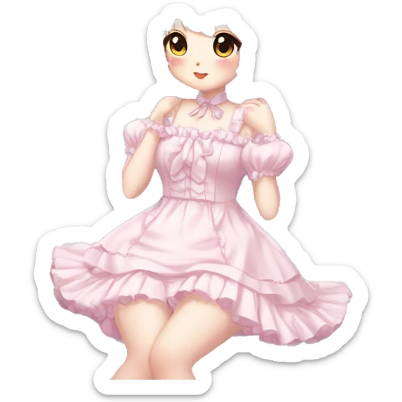 Shiny Blushing Cute Kawaii Beautiful Pastel Lolita Anime Catgirl Trending Style Cottagecore Pastelcore  full body sticker