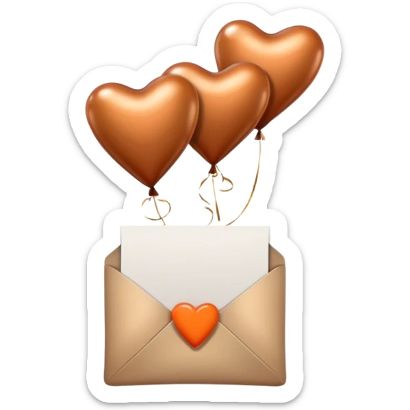 dark brown love letter in drak beige and dark orange metallic heart-shaped balloons sticker