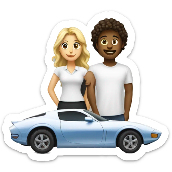 White Soldair and a woman looking each other eyse and saying about future cars sticker