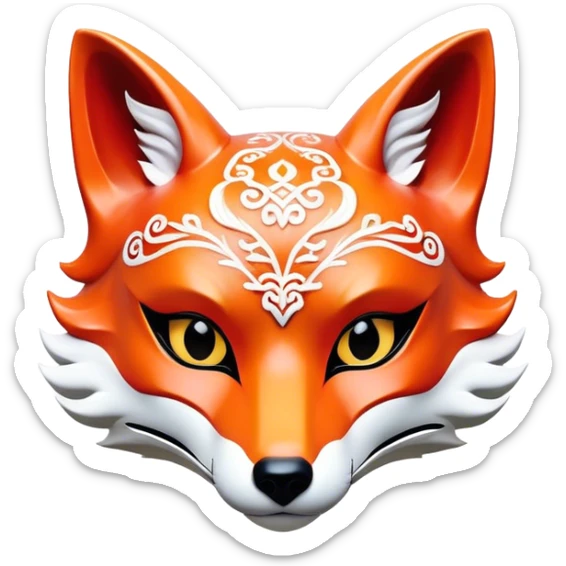 ​Cinematic Realistic Japanese Kitsune Mask, depicted as an intricately carved fox mask with flowing, delicate features and vivid traditional patterns, its mysterious eyes set against a softly blurred background that emphasizes its mystical allure and cultural significance, rendered with detailed textures and refined lighting, sticker