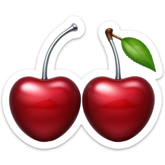 A pair of cherries emoji made of liquid silver chrome, smooth rounded shapes, glossy metallic surface, subtle sensual vibe, luxury sexy aesthetic, iOS emoji style, centered, clean white background sticker