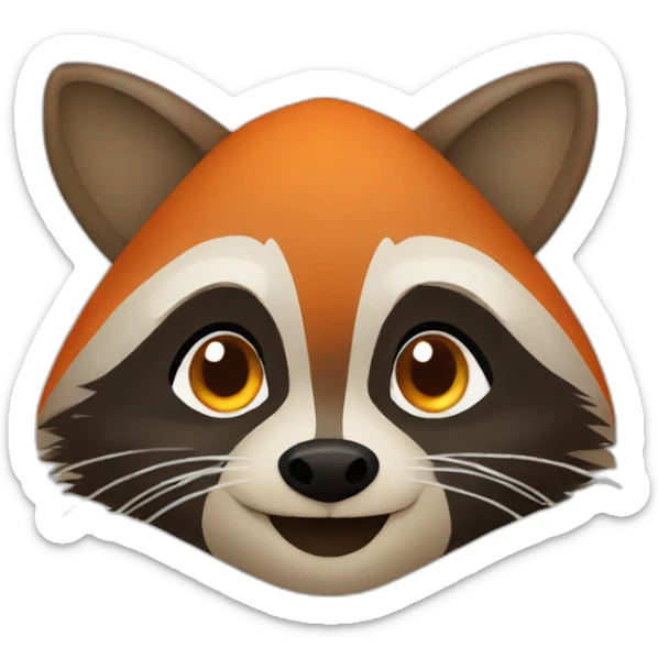 brown raccoon with orange eyes and a dark green hood that is smiling sticker