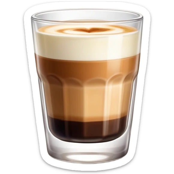Cortado espresso drink in a small Gibraltar glass, milk and espresso coffee sticker