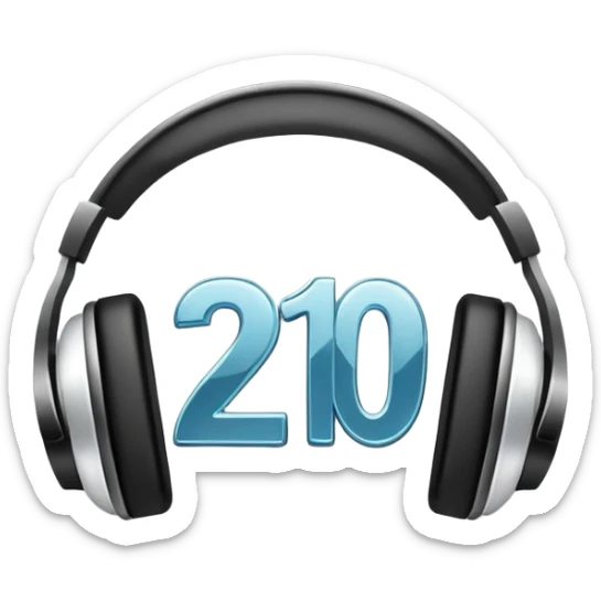 Music playlist badge with large "2010" number in the center, with headphones sticker