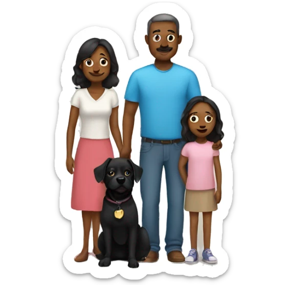 Family of father, mother, and daughter with their two black dogs sticker