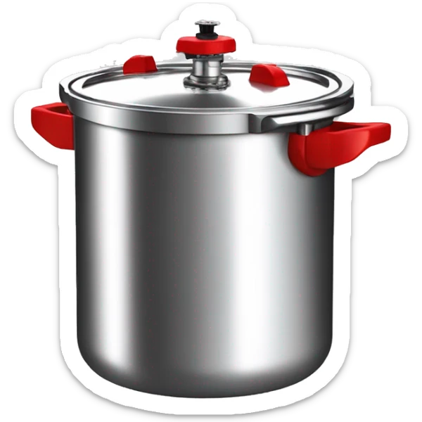 Stainless steel pressure pot, with black gights, lid with 3 clamps on the cover, red line on the knob sticker