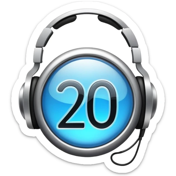Music playlist badge with large "2010" number in the center, with headphones sticker