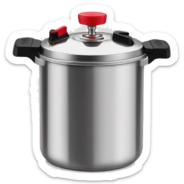 Stainless steel pressure pot, with black gights, lid with 3 clamps, red line on the knob sticker