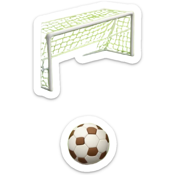 A football resting on the green grass of a soccer field, with goalposts and field markings in the background. The scene highlights the ball's position at the center of the action, emphasizing the competitive atmosphere and readiness for play. sticker