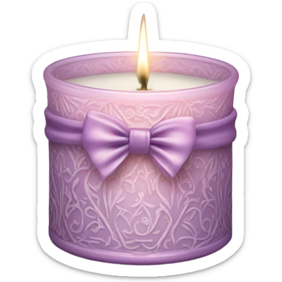 A soft pink candle in an ornate lavender glass holder, tied with a delicate satin bow. sticker