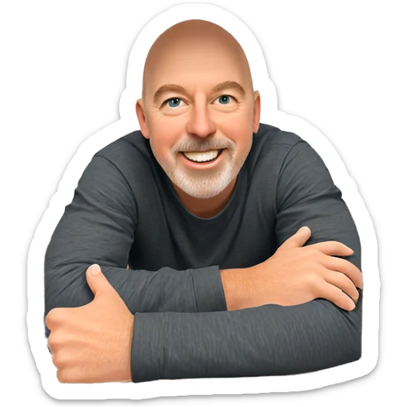 smiling boy in cardboard box sticker