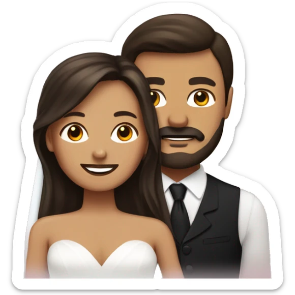 Wedding couple with woman with tan skin, black shoulder length and man with brown hair, beard moustache sticker