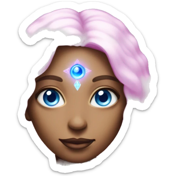 magical diva with thin pink andromedan skin long hair and blue eyes glowing third eye sticker