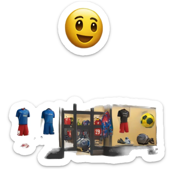 “Soccer store exterior with bold signage, large windows showcasing football gear, jerseys, and accessories, and a dynamic, athletic design reflecting the energy of the sport.” sticker