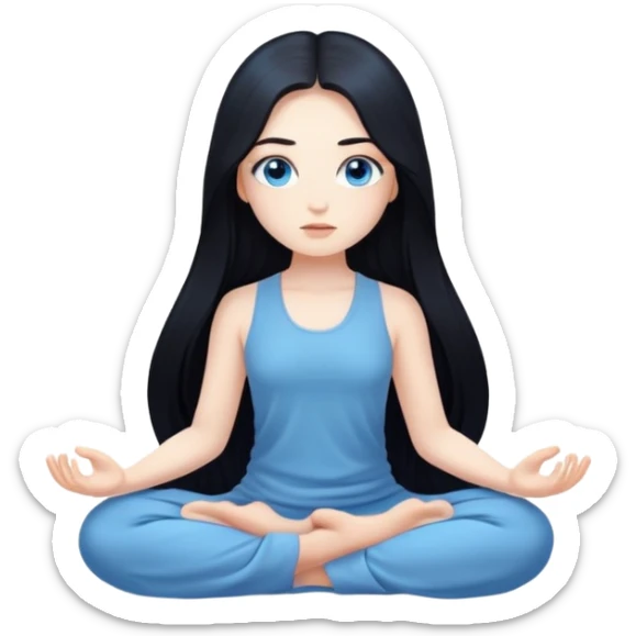 Beautiful Pale girl with long black hair and blue eyes meditates sticker
