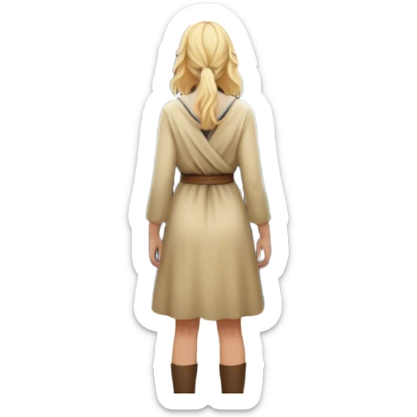 the back of a blonde woman stands at a mountain crossroads, her back turned as she contemplates two trails—one illuminated, symbolizing response, and one shrouded in darkness, representing reaction. with hands on chest sticker