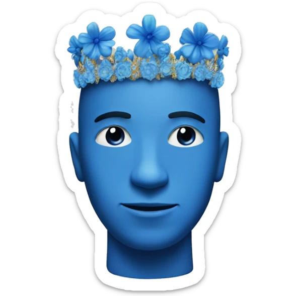 A blue man with a crown made of flowers without any other jewel sticker