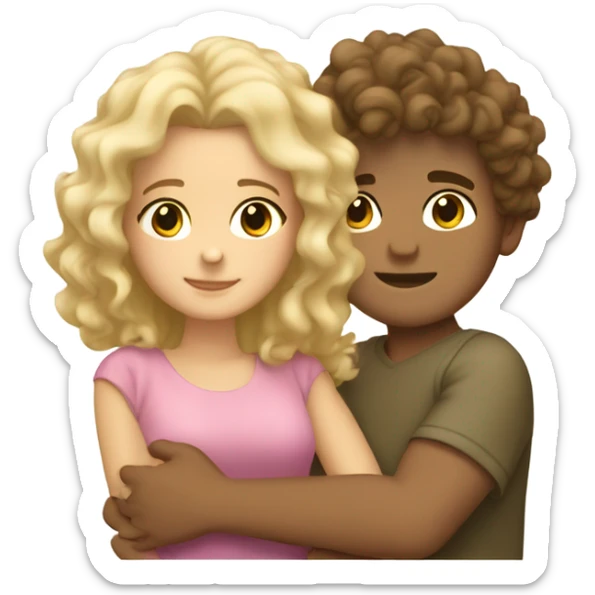 brown curly hair tanned boy cuddling girl with light blonde hair  sticker