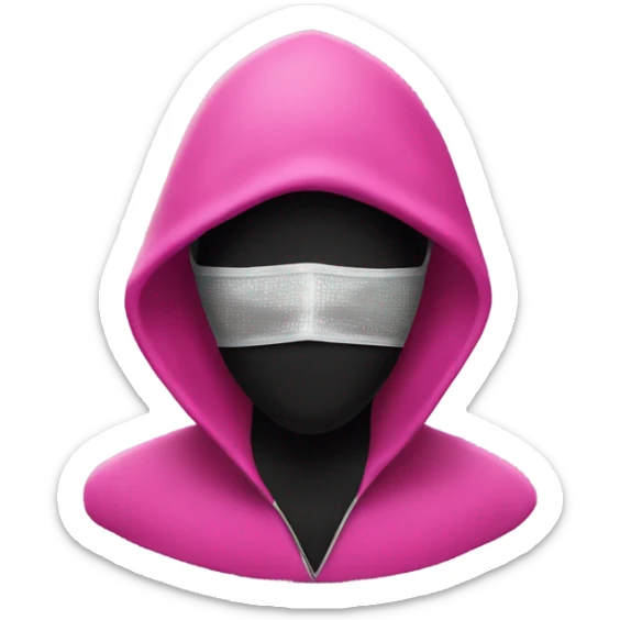 Pink hooded man with a black mesh mask that has an outline of a diamond in the colour white  sticker