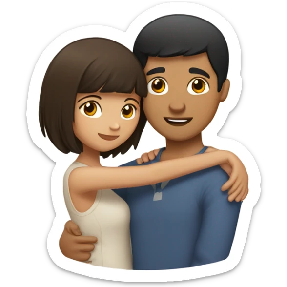 Couple hugging, Latino man with short black hair hugging Filipino girl with short light brown hair and bangs sticker