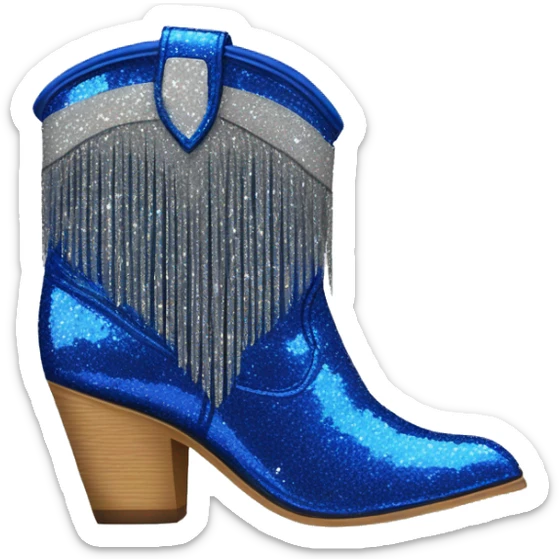Realistic cobalt blue fashion cowgirl boots with sparkly shiny glitter fringe on them. sticker