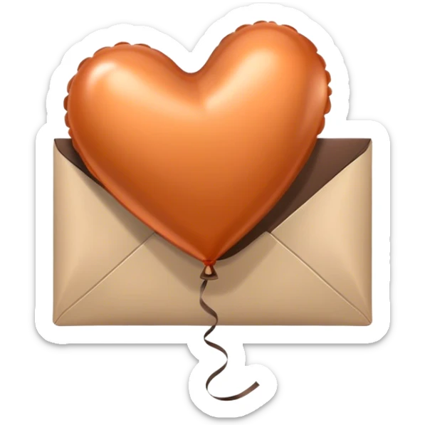 dark brown love letter in drak beige and dark orange metallic heart-shaped balloons sticker
