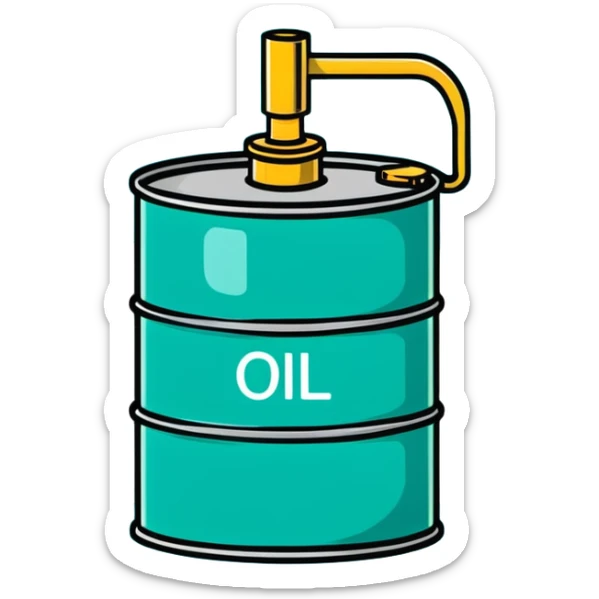 Oil barrel labeled OIL, minimalist design with soft gradients in sky blue, teal green, white, and light gray sticker
