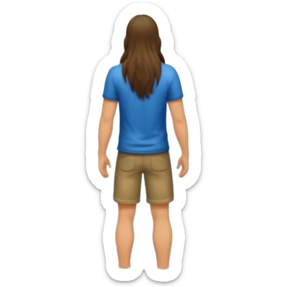 full body man long hair from behind waist deep in forest lake, water running down back sticker