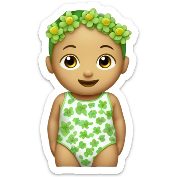 a baby wearing a bodysuit. green flowers, symbolizing ecology and sustainability.  sticker