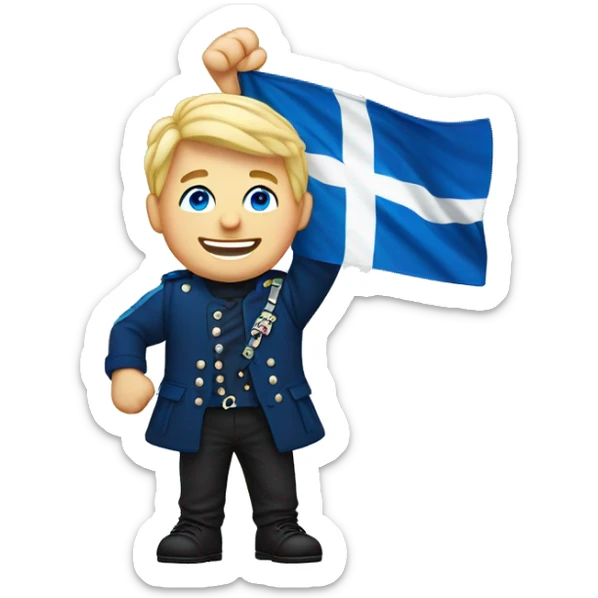 Male with blonde hair and blue eyes waving hand smiling with a Scotland flag 🏴󠁧󠁢󠁳󠁣󠁴󠁿  sticker