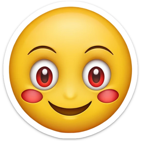 A smiley emoju with big eyes and the eyes have a red tint to them sticker