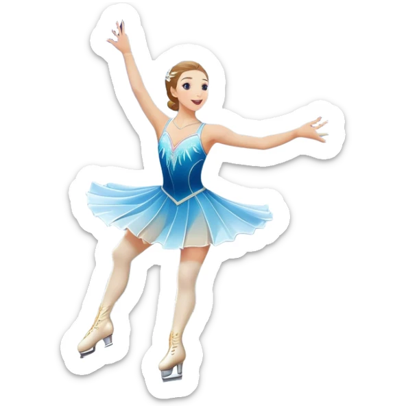 An icon of a theatrical ice show with close-up costumed figure skater performing a dramatic scene on a glowing ice stage. Spotlights, colorful scenery, and a cheering audience in a grand arena convey the magic and artistry of the ice performance. Transparent background included. sticker