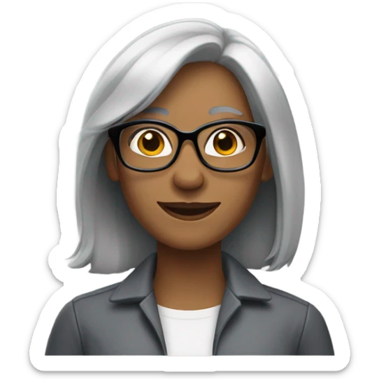 40 year old girl, shoulder length straight gray hair with thick glasses sticker
