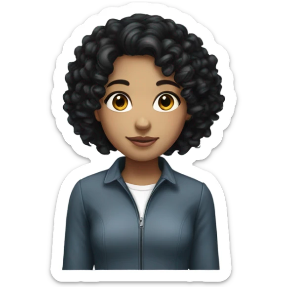 Girl with medium black curly hair, dark eyes and white skin sticker