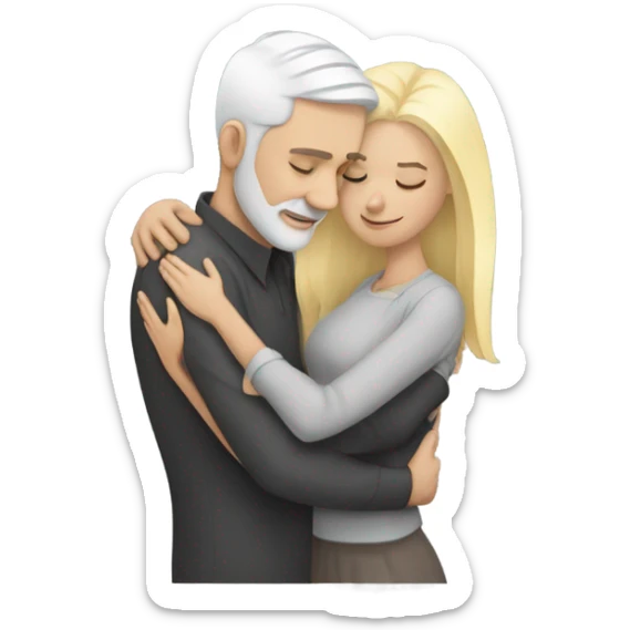 White man - grey hair - hugs blonde girl with eyes closed  sticker
