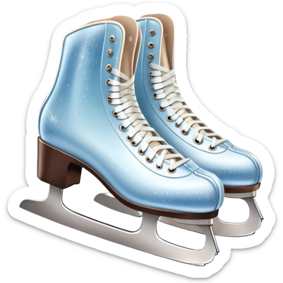An icon showing elegant figure skates and a sparkling dress in close-up on an ice rink. The background features a graceful arena with soft lights reflecting on the smooth ice. Transparent background highlights the beauty, style, and artistry of figure skating. sticker