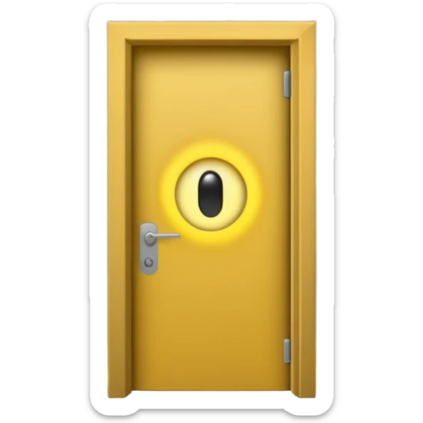 Minimalist emoji-style sticker of a half-open door, with smoke and a single glowing eye visible in the dark inside. Flat design, desaturated colors.
 sticker