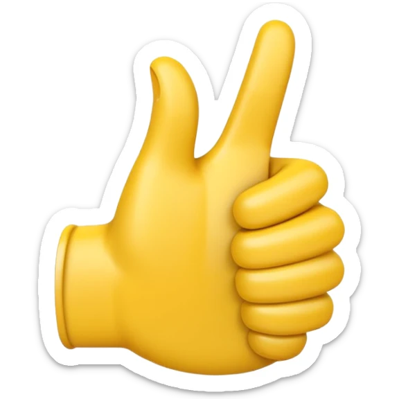 Apple-style 3D illustration of a single yellow emoji hand giving a thumbs up gesture, glossy and rounded, centered on a clean white background, soft shadow underneath, isolated and minimal design sticker