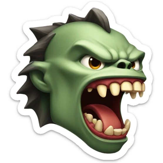the head of a monster, in profile to the right side, an aggressive growl sticker